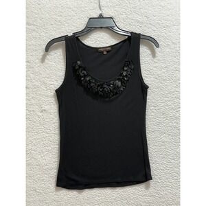 Adrienne Vittadini Studio Black Sleeveless Tank Top with Ruffle Neck Size Medium